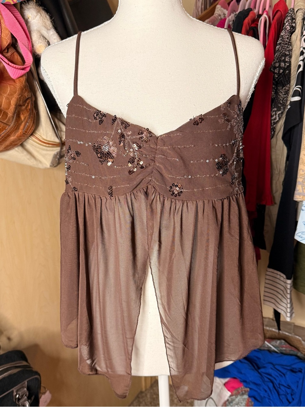 Mixed Threads Brown Spaghetti Strap Babydoll Top